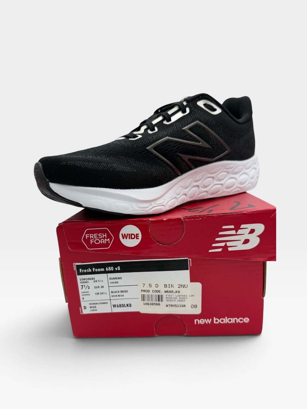 New Balance Fresh Foam 680 v8 Womens 7.5 Wide D Black Running Shoes W680LK8